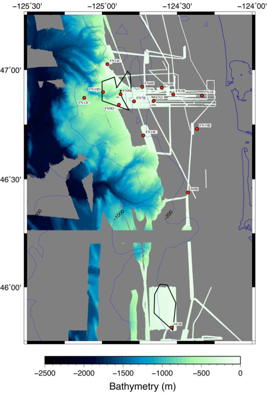 Figure 4. Final deployment locations for W1107A cruise