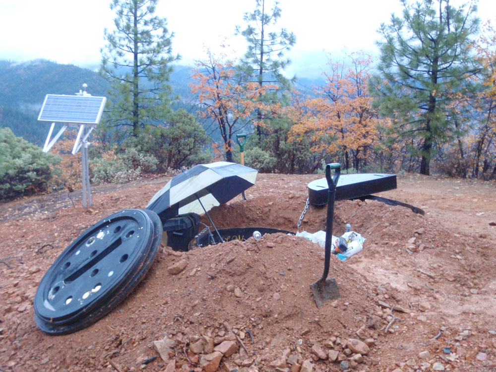 Figure 2. Installation of station N02D at Trinity Center in northern California in the fall of 2009