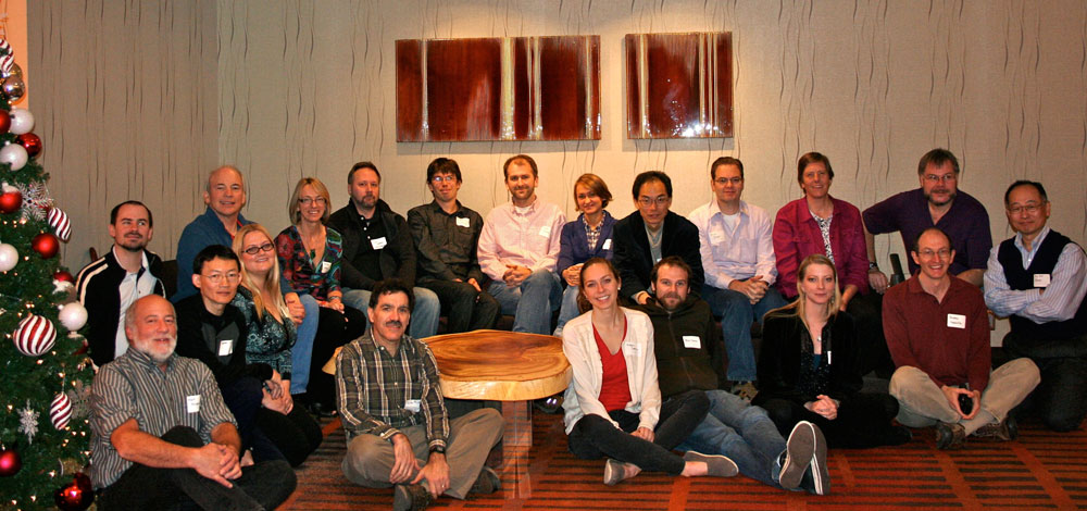 Figure 1. Dec. 2011 GeoPRISMS geoinformatics workshop participants. Front row (L to R): M. Feigenson, Warren Lieu, Erika Jordan, Peter Michael, Megan Derrico, Nick Deems, Sara Douglas, Andrew Goodwillie, Jun-ichi Kimura. Back row: Charles Bopp, Bob Stern, Kerstin Lehnert, Guillaume Girard, Tyrone Rooney, Katherina Vogt, Osamu Ishizuka, Brian Dreyer, Julia Morgan, Peter van Keken