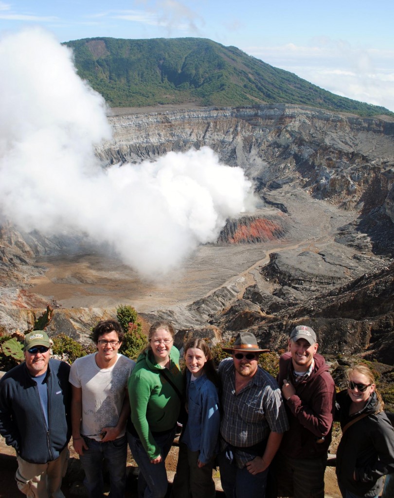 Figure 5. MARGINS REU “Team Nicoya” at crater of Volcán Póas. Left to right: Jeff Marshall (P.I.), Andrew Barnhart, Amber Butcher, Kelly Kinder, Shawn Morrish, Brent Ritzinger, Kacie Wellington (Photos by Jeff Marshall).
