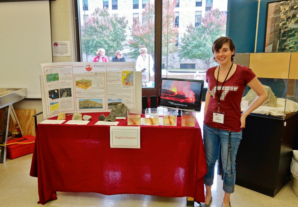 Virginia Science Festival Exhibit “Volcanoes form the inside out”. PhD Student Pilar Madrigal in the inner exhibit  about melt generation and formation with examples form the VA Eocene Volcanoes and dikes in the Santa Elena Ophiolite in Costa Rica.